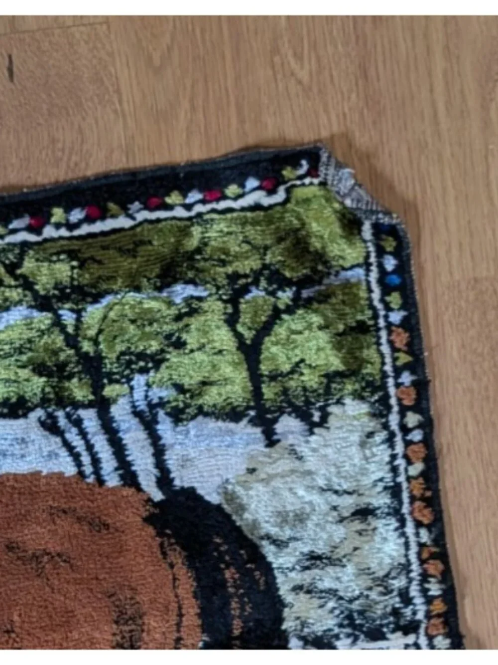 Vintage GORGEOUS Velvet Horse Tapestry Wall Hanging Rug  15.5 x 6